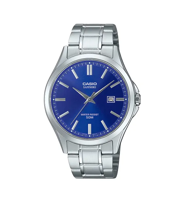 Casio MTS-115D-2A1 Men’s Silver Stainless Steel Watch with Blue Dial