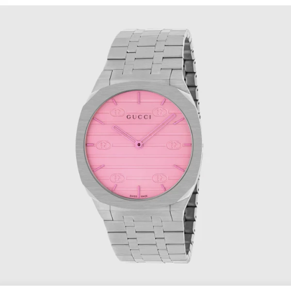 Gucci 25H Pink Dial Stainless Steel Watch