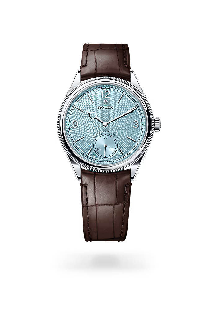Rolex Cellini Ice Blue Dial with Brown Leather Strap