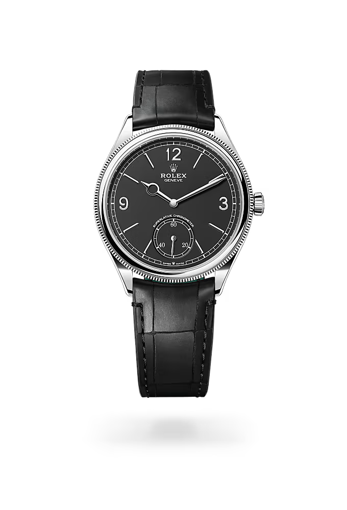 Rolex Cellini Black Dial Leather Strap