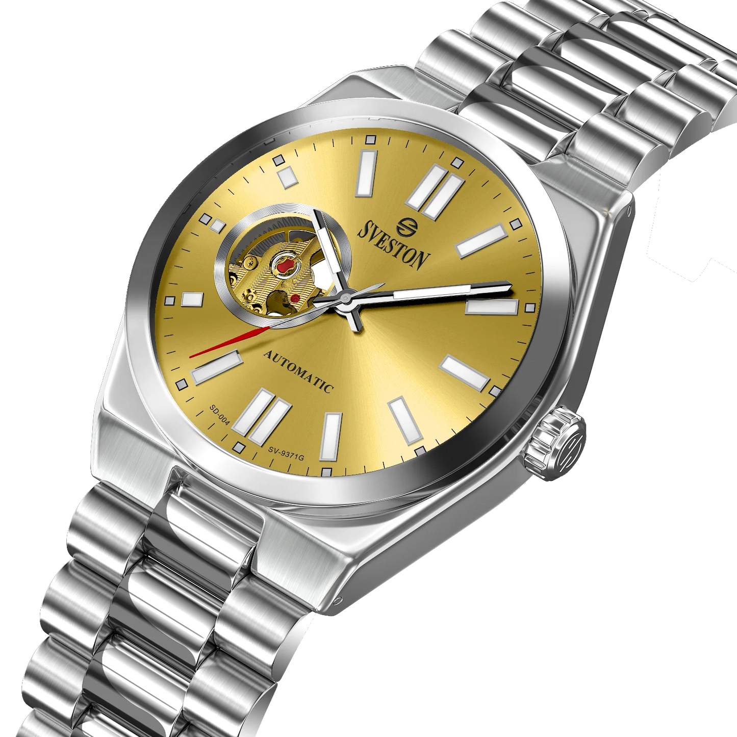 Sveston Automatic Silver Watch with Golden Dial
