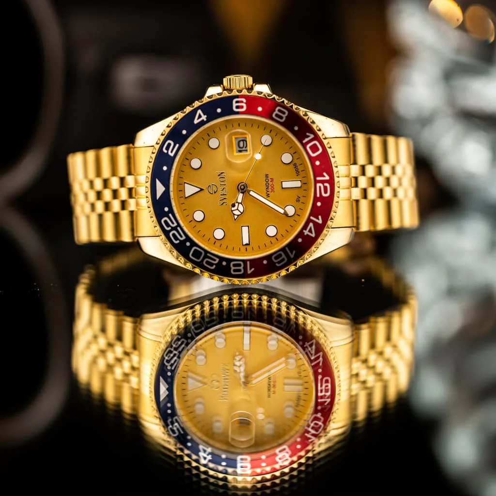 Sveston Wyndow 300-M Gold Dial GMT Watch