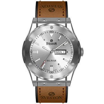 Sveston SV-8152 Silver Dial Men’s Watch with Brown