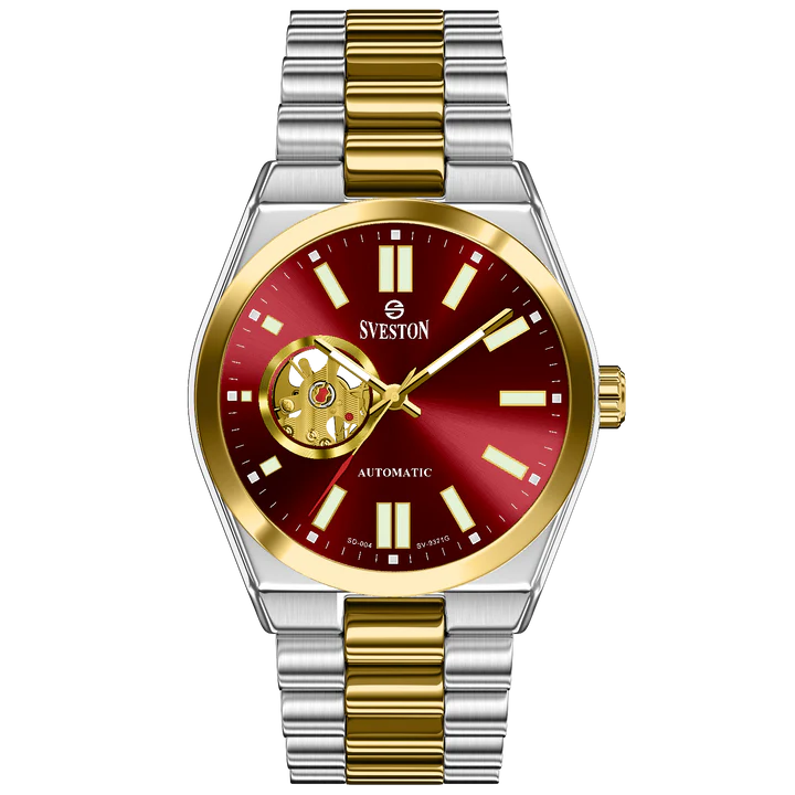 Sveston Automatic Red Dial Gold & Silver Men’s Watch