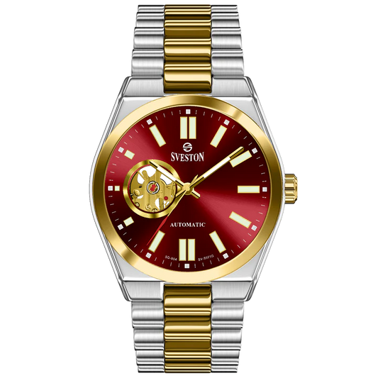 Sveston Automatic Red Dial Gold & Silver Men’s Watch