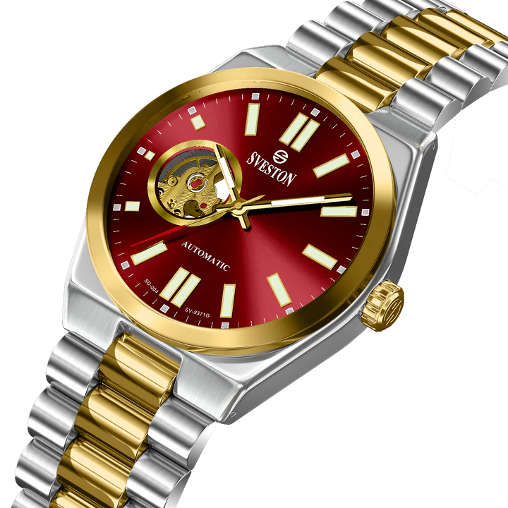 Sveston Automatic Red Dial Gold & Silver Men’s Watch