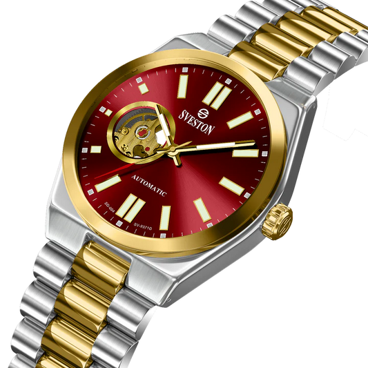 Sveston Automatic Red Dial Gold & Silver Men’s Watch