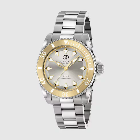 Gucci Dive Silver and Gold Stainless Steel Men’s Luxury Watch