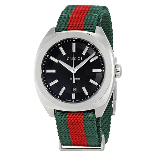 Gucci Men's Stainless Steel Watch with Green & Red Nylon Strap