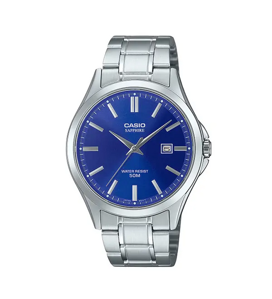 Casio MTS-115D-2A1 Men’s Silver Stainless Steel Watch with Blue Dial