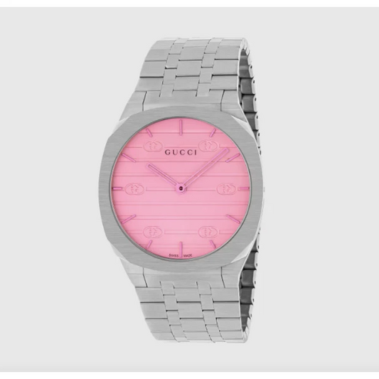 Gucci 25H Pink Dial Stainless Steel Watch