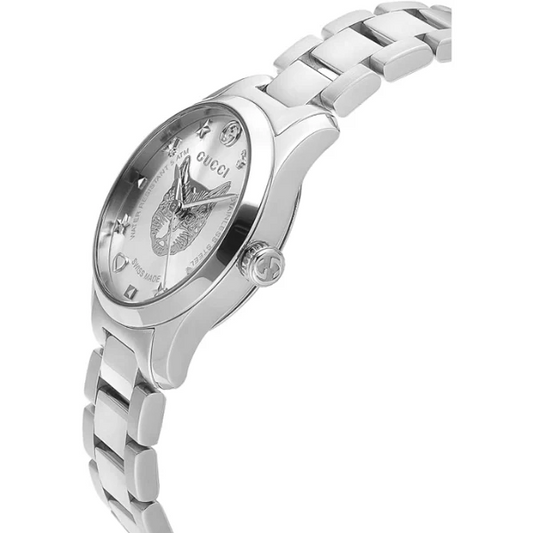 Gucci G-Timeless Silver Stainless Steel Women’s Watch – Swiss Made Luxury Timepiece
