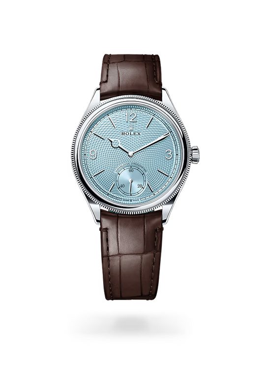 Rolex Cellini Ice Blue Dial with Brown Leather Strap