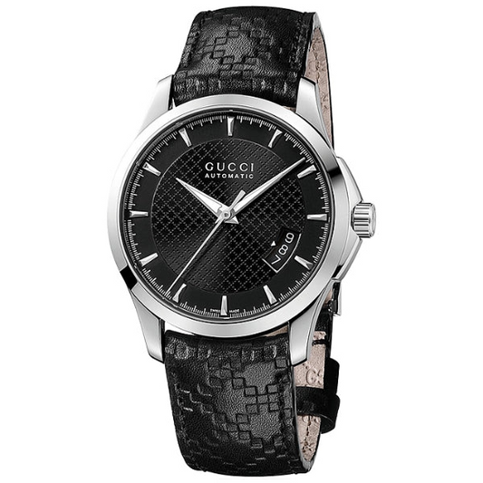 Gucci G-Timeless Automatic Black Dial Leather Strap Watch