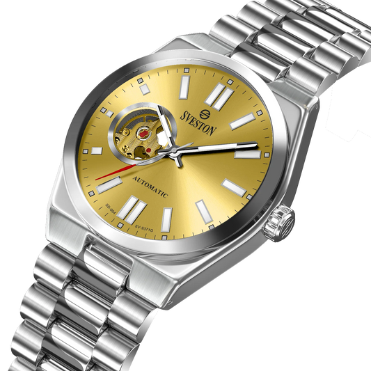 Sveston Automatic Silver Watch with Golden Dial