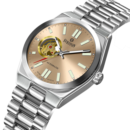 Sveston Automatic Silver Watch with Golden Dial