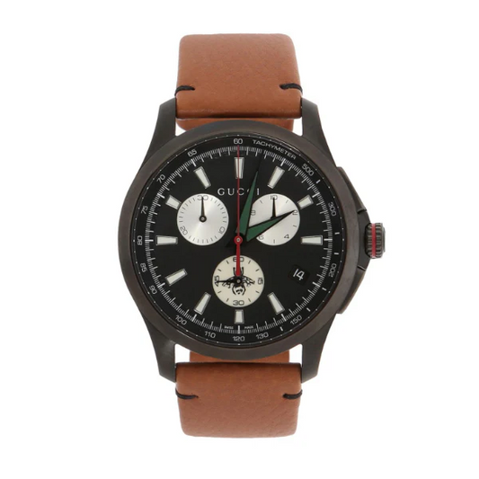 Gucci Men's Chronograph Watch with Brown Leather Strap