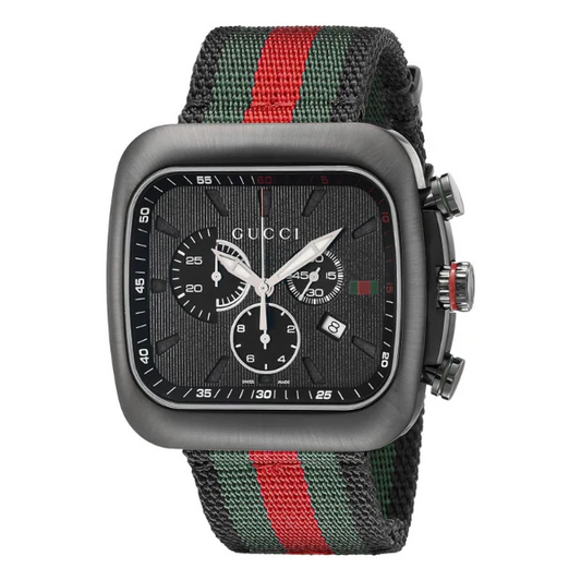 Gucci Men's Chronograph Watch with Green & Red Nylon Strap