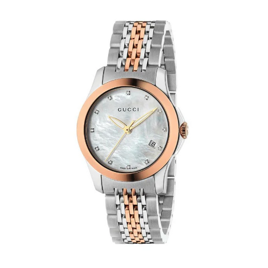 Gucci G-Timeless Two-Tone Rose Gold & Silver Watch – Luxury Swiss Mother-of-Pearl Dial