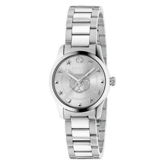 Gucci G-Timeless Silver Stainless Steel Women’s Watch – Swiss Made Luxury Timepiece