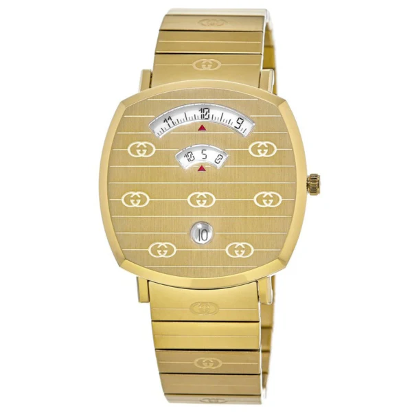 Gucci Men's Gold Stainless Steel Watch with Digital Jump Hour Display