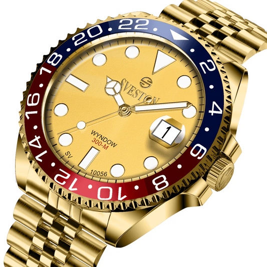 Sveston Wyndow 300-M Gold Dial GMT Watch