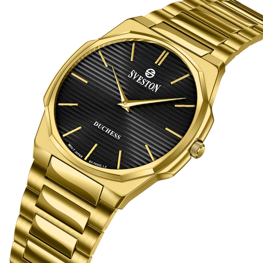 Sveston Duchess Gold Watch – Elegant Black Dial Luxury Timepiece